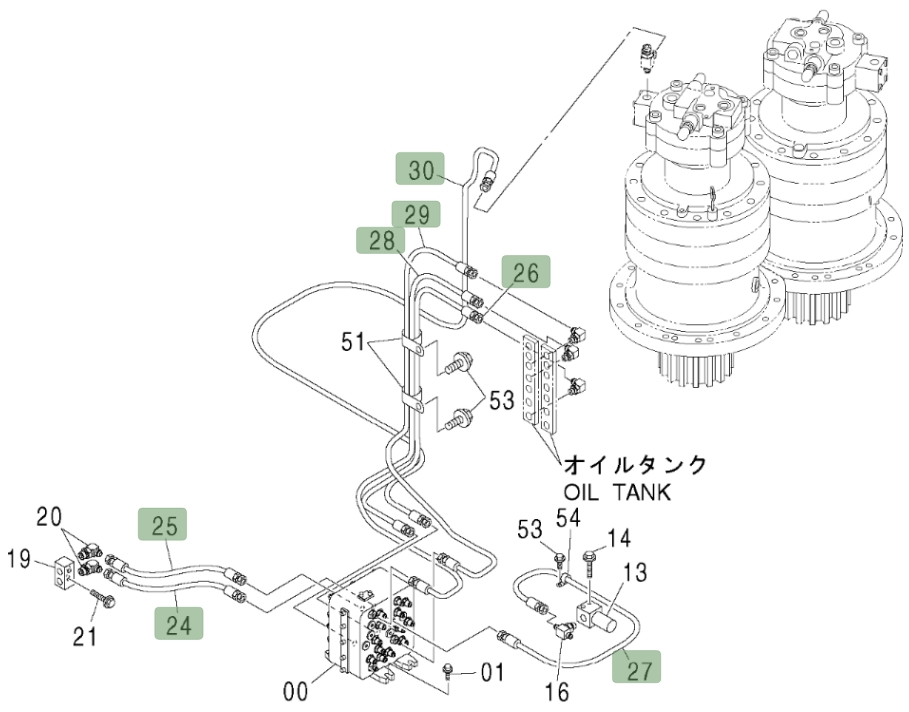 Hitachi ZX800 installation diagram showing hydraulic hose 4450910 at Pipe No. 26