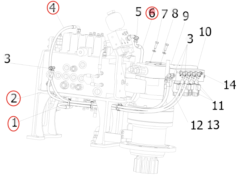 Sunward SWE155F installation diagram showing hydraulic hose 730502002435 at Pipe No. 4