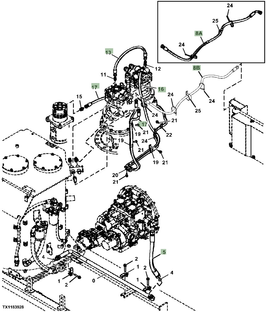 Hitachi ZX470LC-6 installation diagram showing hydraulic hose 4305137 at Pipe No. 16