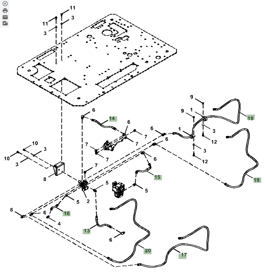 Hitachi ZX370FLC-LL-6N installation diagram showing hydraulic hose 4713021 at Pipe No. 19