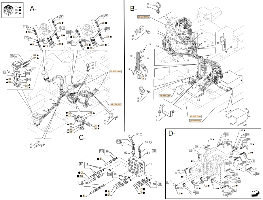 Case CX180E LC installation diagram showing hydraulic hose KHJ2093 at Pipe No. A37