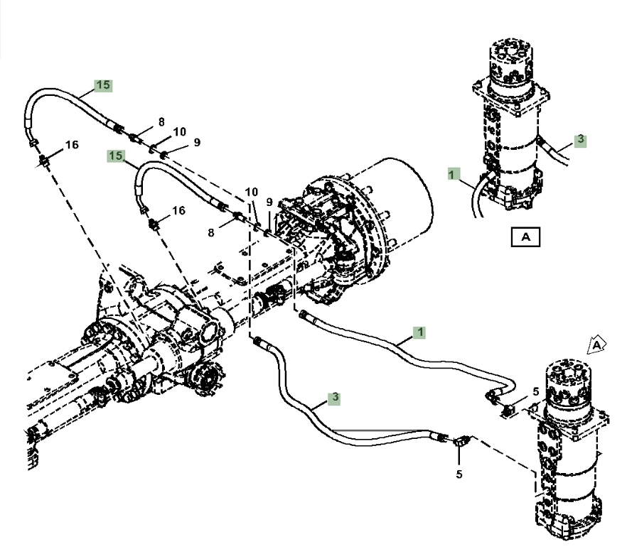 Hitachi ZX190W-6N installation diagram showing hydraulic hose 4305229 at Pipe No. 3
