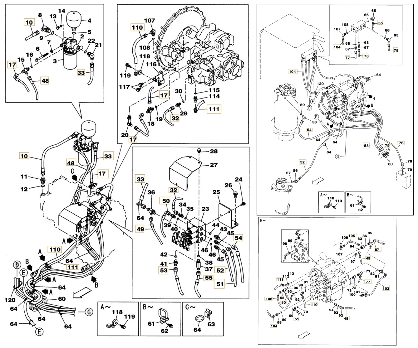 Case CX160B installation diagram showing hydraulic hose KHJ1306 at Pipe No. 10