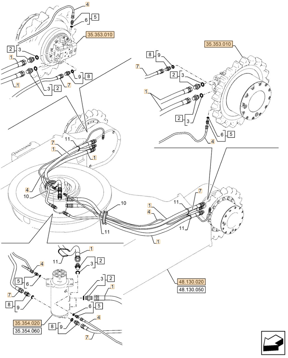Case CX130E installation diagram showing hydraulic hose 150963A1 at Pipe No. 7
