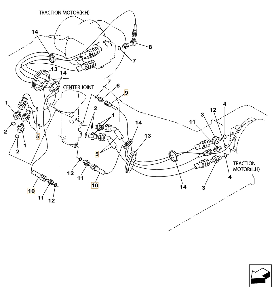 Case CX180C-8 LC installation diagram showing hydraulic hose KLA10210 at Pipe No. 5