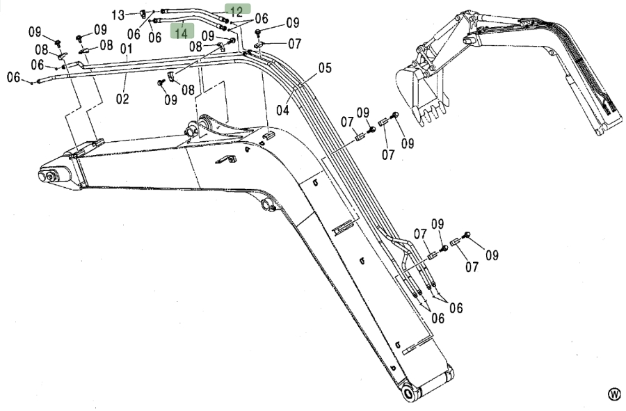 Hitachi ZX80 installation diagram showing hydraulic hose 4294616 at Pipe No. 12