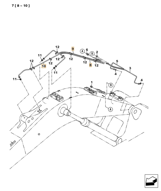 Case CX220C installation diagram showing hydraulic hose KHJ2174 at Pipe No. 10