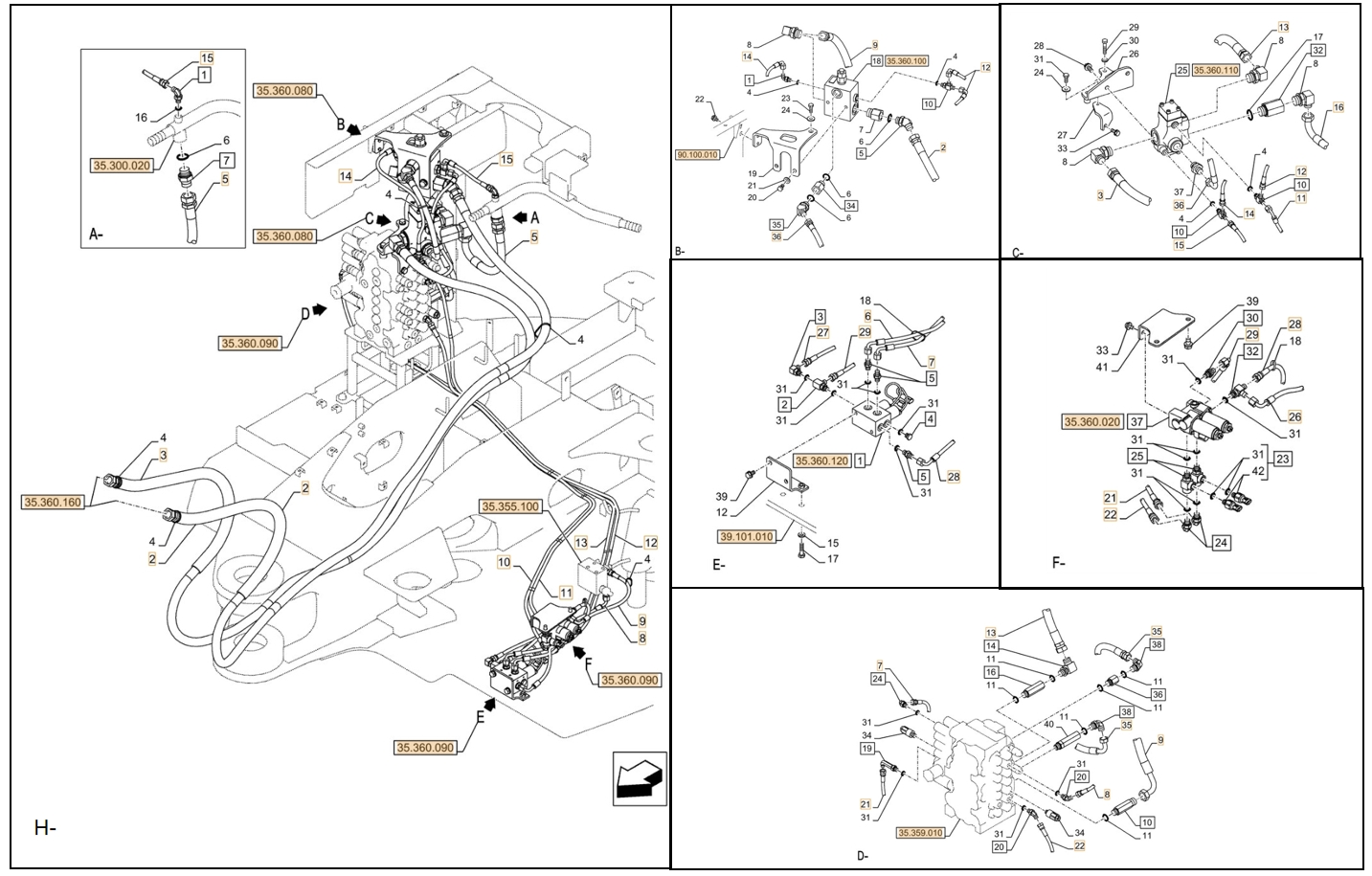 Case CX90D installation diagram showing hydraulic hose KHJ2291 at Pipe No. 15