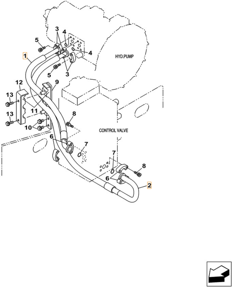Case CX260C installation diagram showing hydraulic hose KRJ16320 at Pipe No. 1