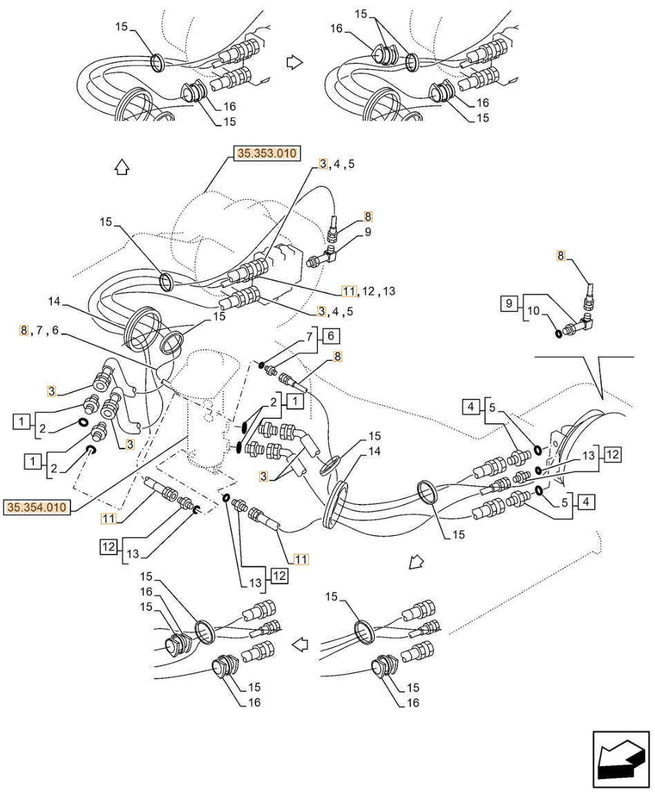 Case CX210E NLC installation diagram showing hydraulic hose 152270A1 at Pipe No. 8
