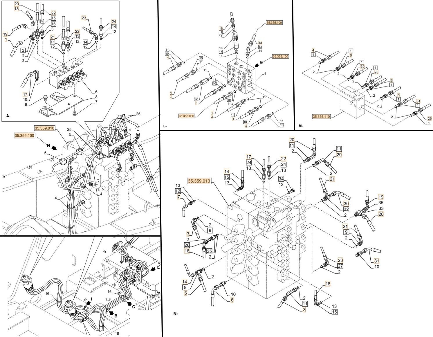 Case CX500D LC ME installation diagram showing hydraulic hose KHJ17580 at Pipe No. M29-N29
