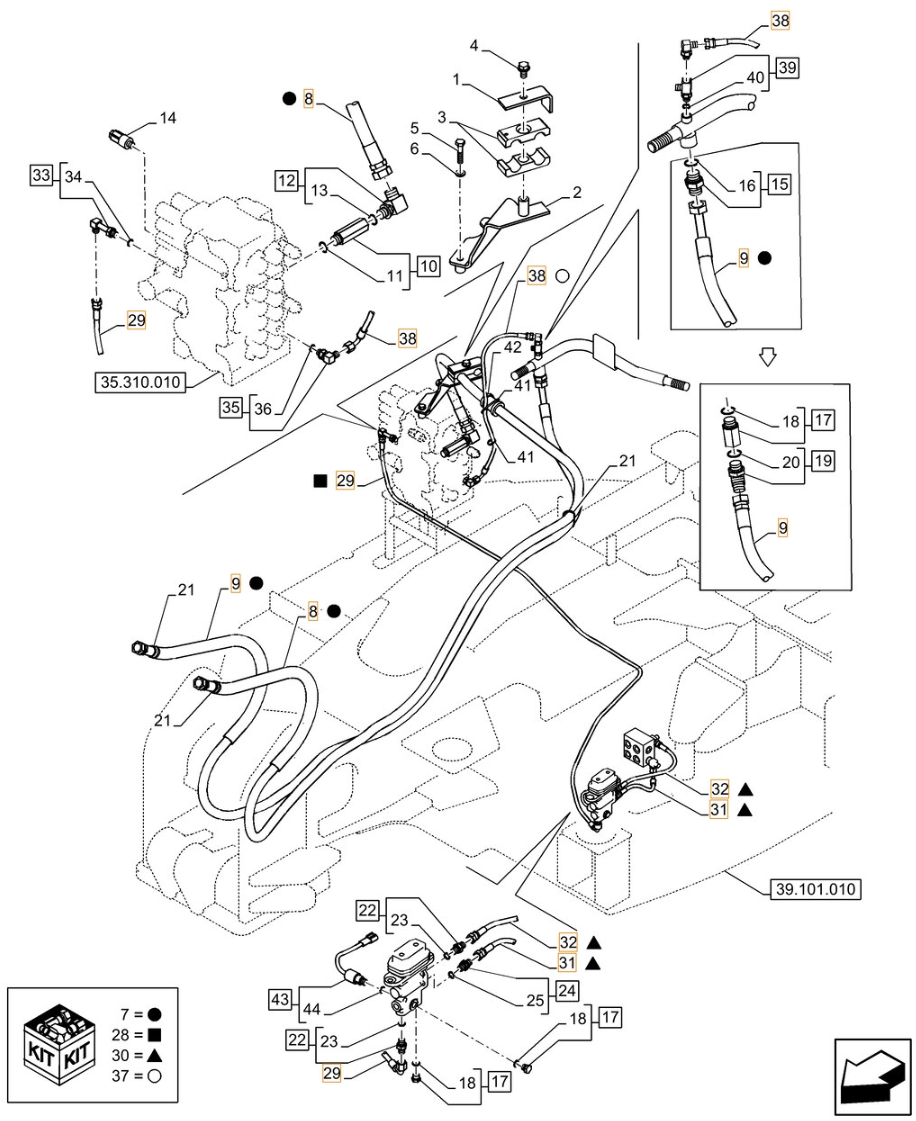 Case CX80C installation diagram showing hydraulic hose KHJ2292 at Pipe No. 31