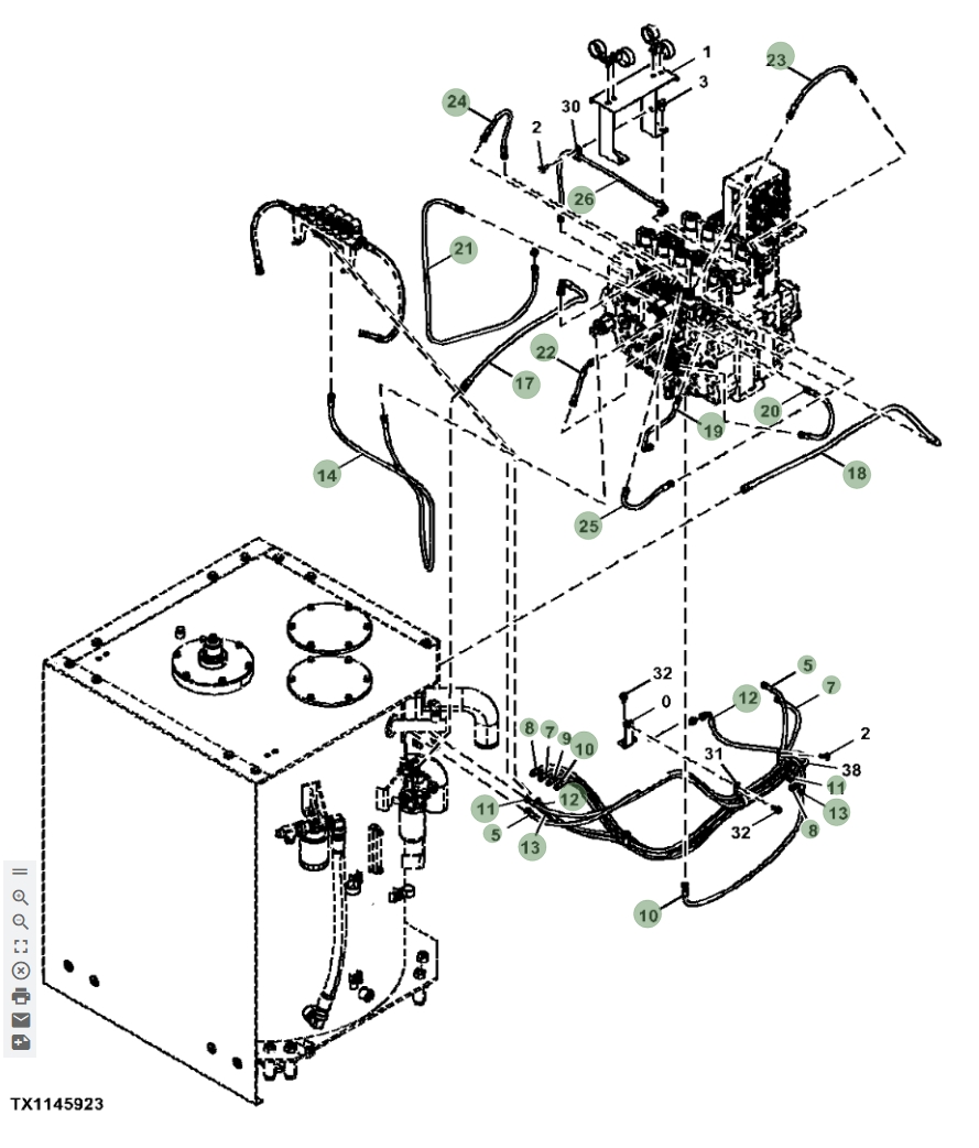 Hitachi ZX870LC-5G installation diagram showing hydraulic hose 4713502 at Pipe No. 21