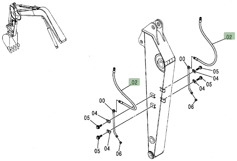 Hitachi ZX80 installation diagram showing hydraulic hose 4466630 at Pipe No. 2
