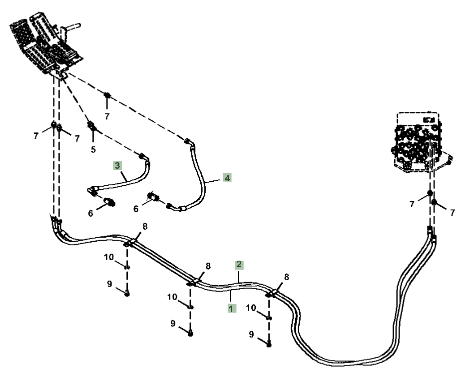 Hitachi ZX210LC-5A installation diagram showing hydraulic hose 4648204 at Pipe No. 3