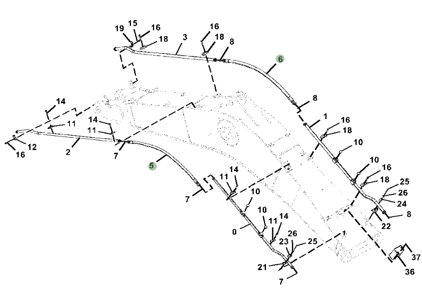 Hitachi ZX350LC-6N installation diagram showing hydraulic hose 4650194 at Pipe No. 5