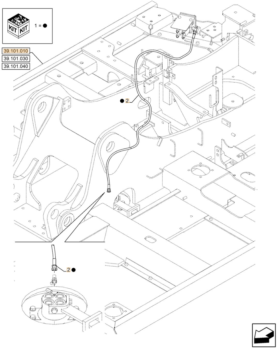 Case CX130E LC installation diagram showing hydraulic hose KHJ2066 at Pipe No. 2