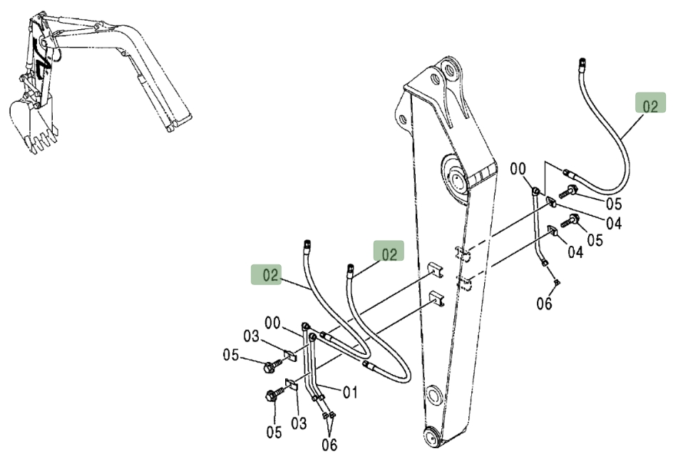 Hitachi ZX75US installation diagram showing hydraulic hose 4466630 at Pipe No. 2