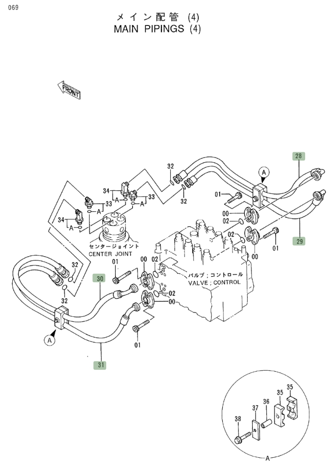 Hitachi EX400LC-3 installation diagram showing hydraulic hose 4316573 at Pipe No. 29
