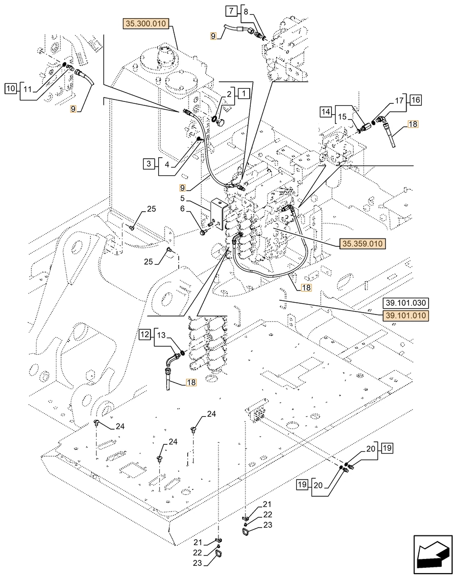 Case CX180E LC installation diagram showing hydraulic hose KHJ2244 at Pipe No. 9