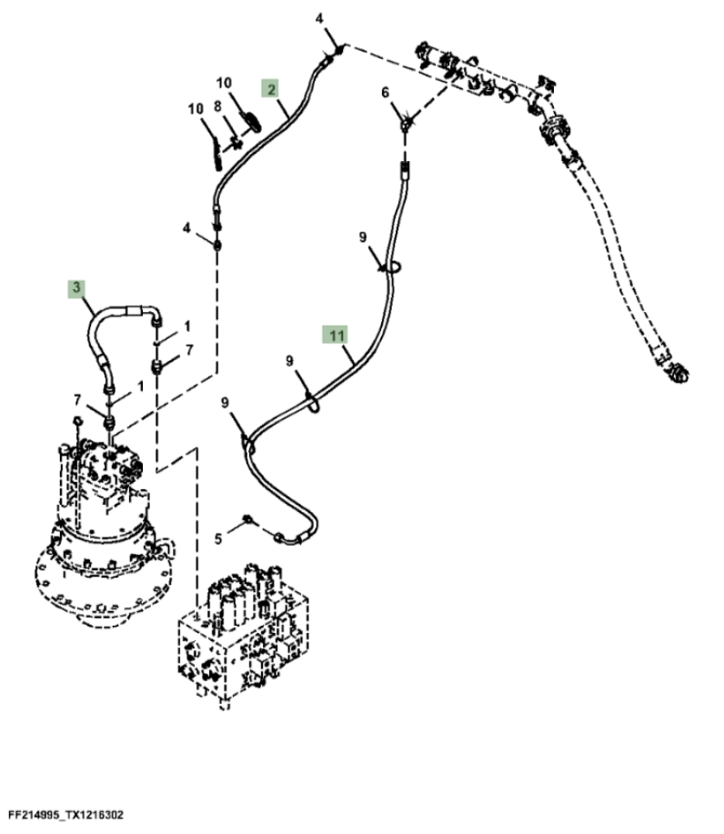Hitachi ZX210F-LL-6N installation diagram showing hydraulic hose 4229850 at Pipe No. 2