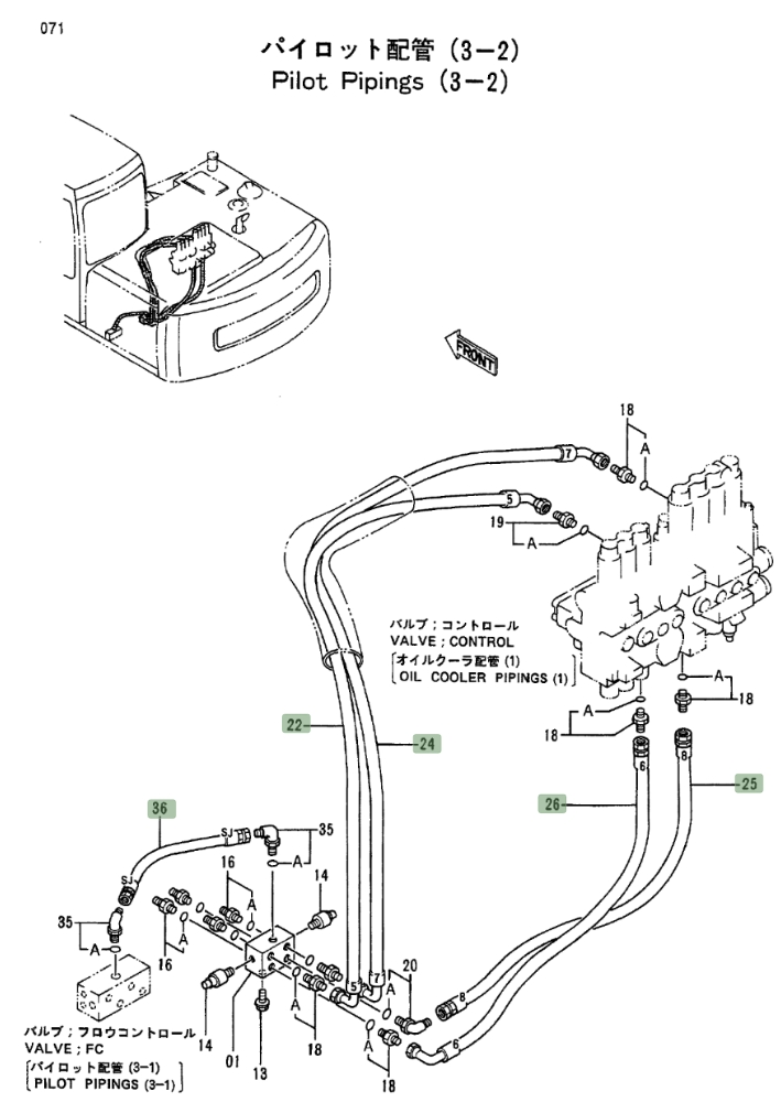 Hitachi EX100-2 installation diagram showing hydraulic hose 4286044 at Pipe No. 26