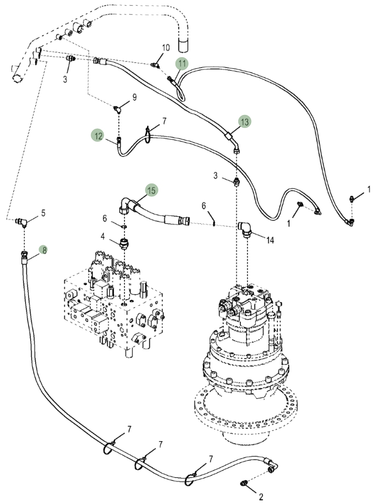 Hitachi ZX380LC-5N installation diagram showing hydraulic hose 4657217 at Pipe No. 12