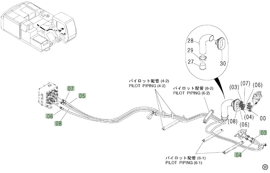 Hitachi ZX800 installation diagram showing hydraulic hose 4438251 at Pipe No. 5
