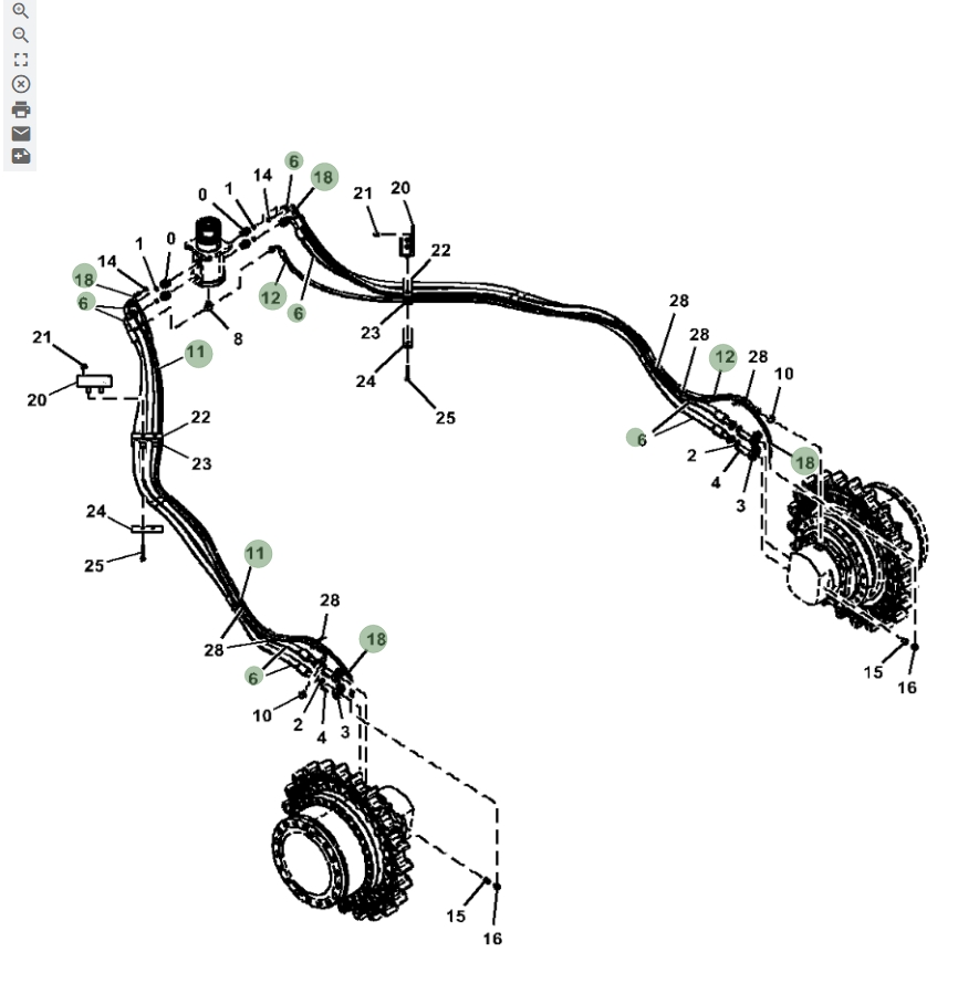 Hitachi ZX870LC-5G installation diagram showing hydraulic hose 4639461 at Pipe No. 18