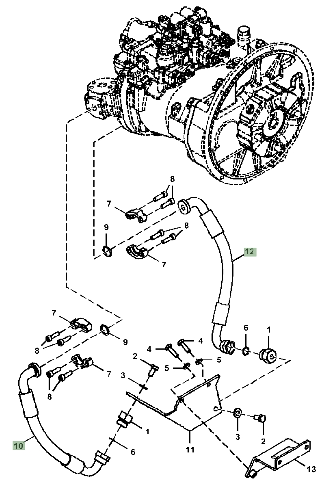 Hitachi ZX160LC-5N installation diagram showing hydraulic hose FF101086 at Pipe No. 10