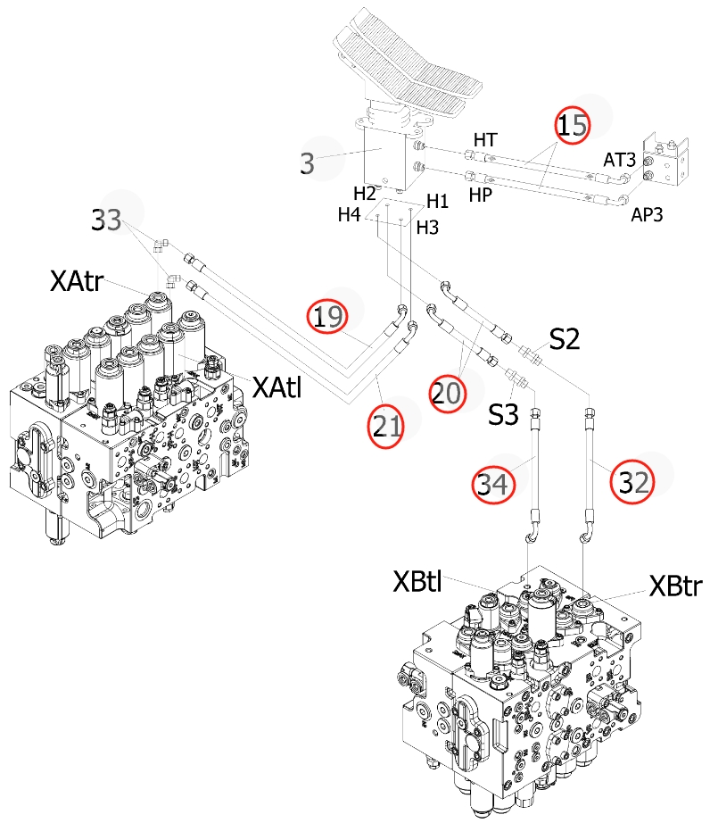 Sunward SWE205E-3H installation diagram showing hydraulic hose 730502001308 at Pipe No. 20
