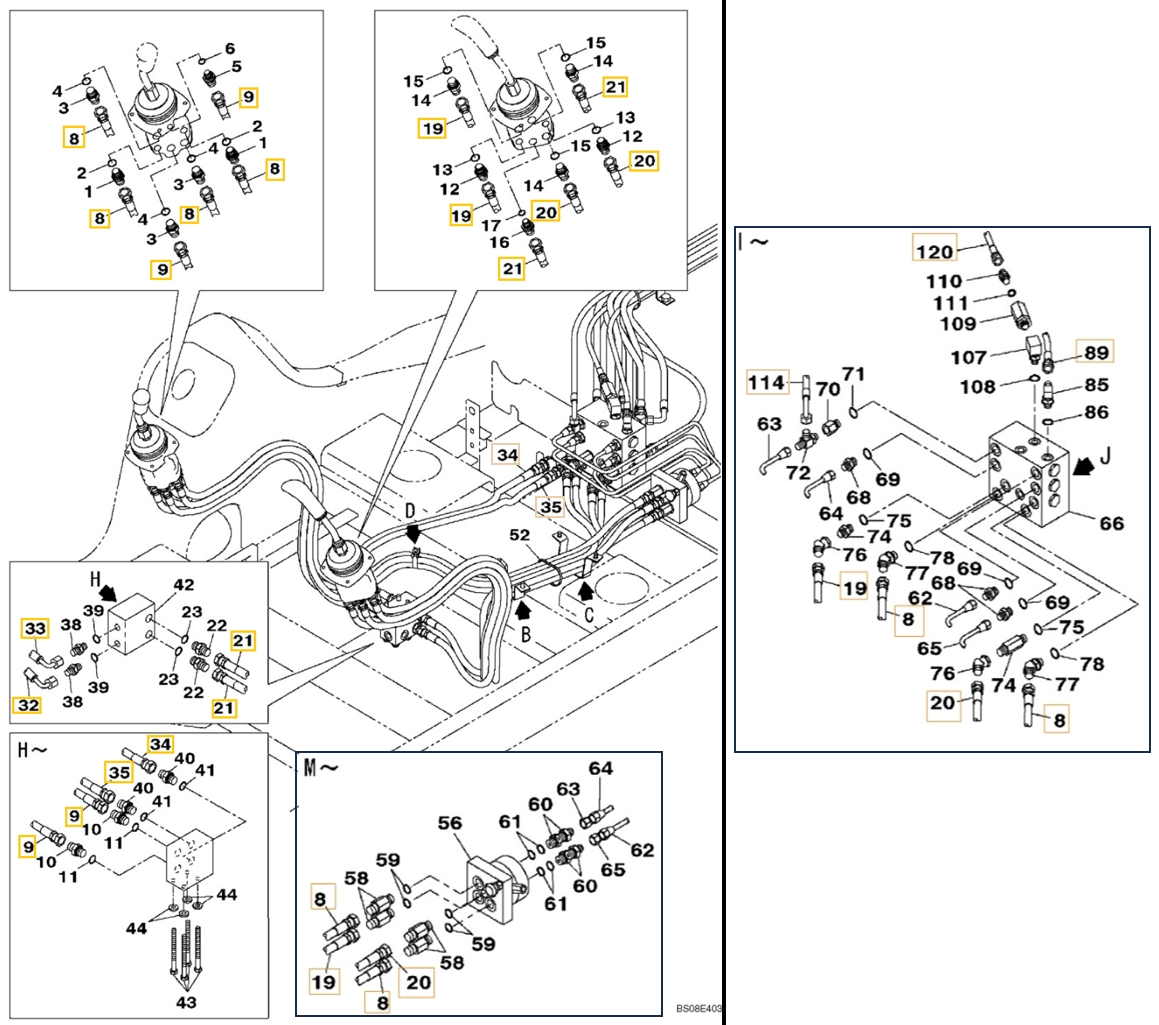 Case CX700B installation diagram showing hydraulic hose 159217A1 at Pipe No. 19