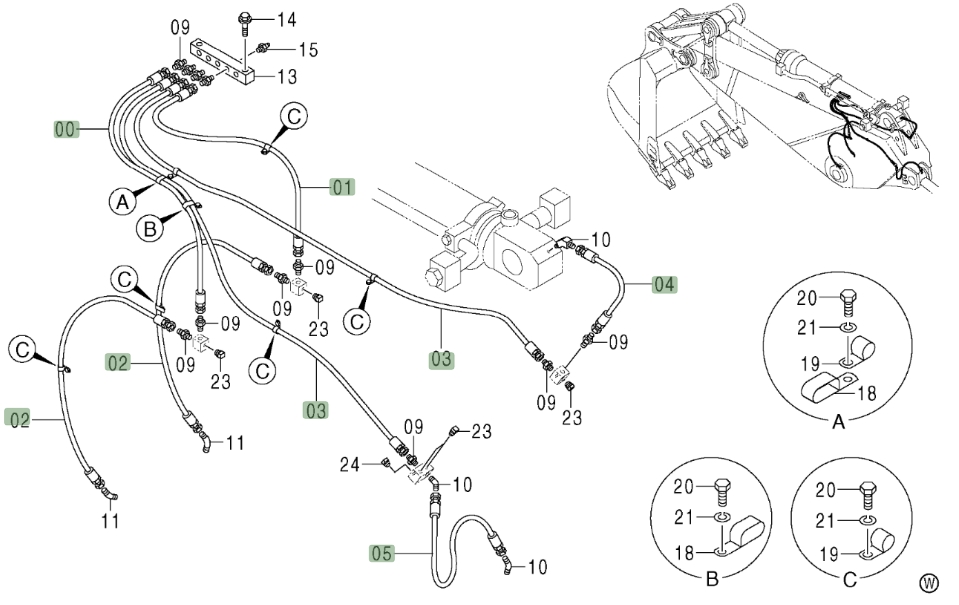 Hitachi ZX800 installation diagram showing hydraulic hose 4340881 at Pipe No. 4