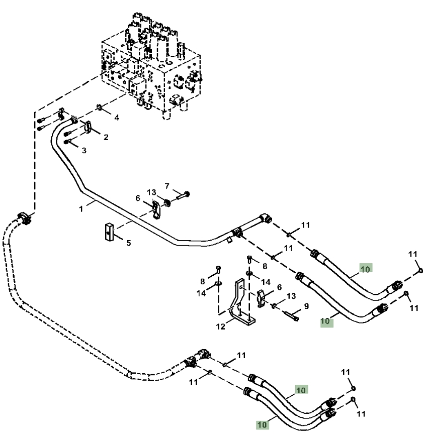 Hitachi ZX180LC-6N installation diagram showing hydraulic hose 4260310 at Pipe No. 10