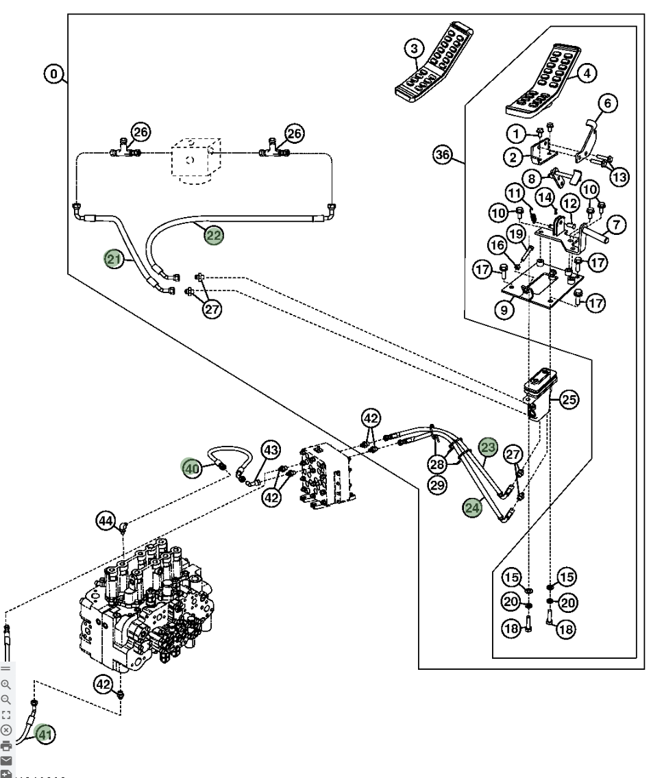 Hitachi ZX240LC-3 installation diagram showing hydraulic hose 4648202 at Pipe No. 24