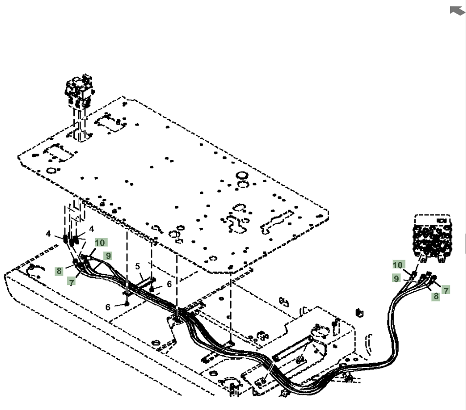 Hitachi ZX210LC-5G installation diagram showing hydraulic hose 4655171 at Pipe No. 7