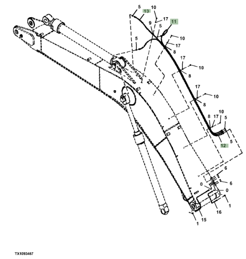 Hitachi ZX370FLC-FE-6N installation diagram showing hydraulic hose 4314983 at Pipe No. 13