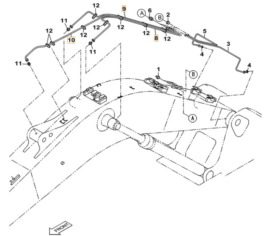 Case CX220B installation diagram showing hydraulic hose KHJ2174 at Pipe No. 10