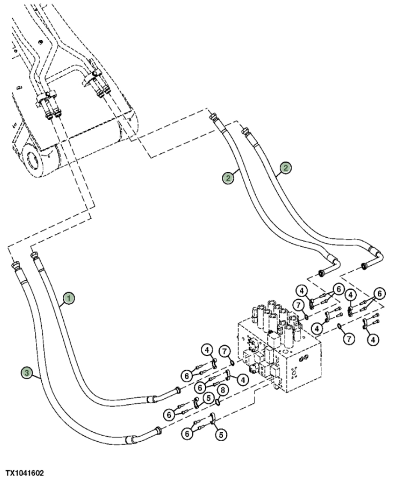 Hitachi ZX210F-3 installation diagram showing hydraulic hose 9263974 at Pipe No. 1