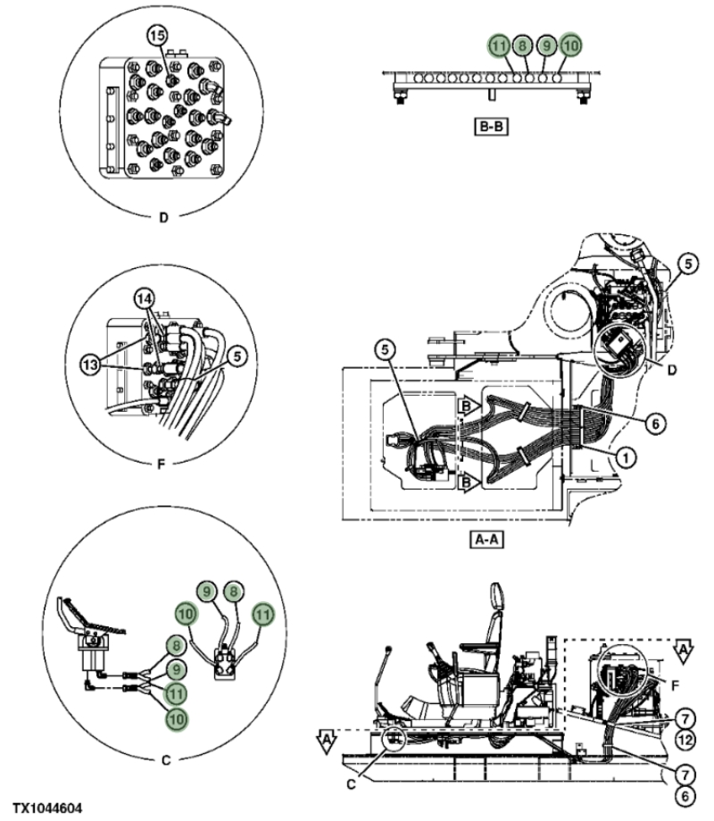 Hitachi ZX240F-3 installation diagram showing hydraulic hose 4607990 at Pipe No. 10