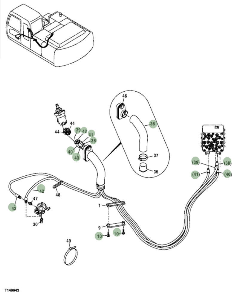 Hitachi ZX250F installation diagram showing hydraulic hose 4446841 at Pipe No. 39