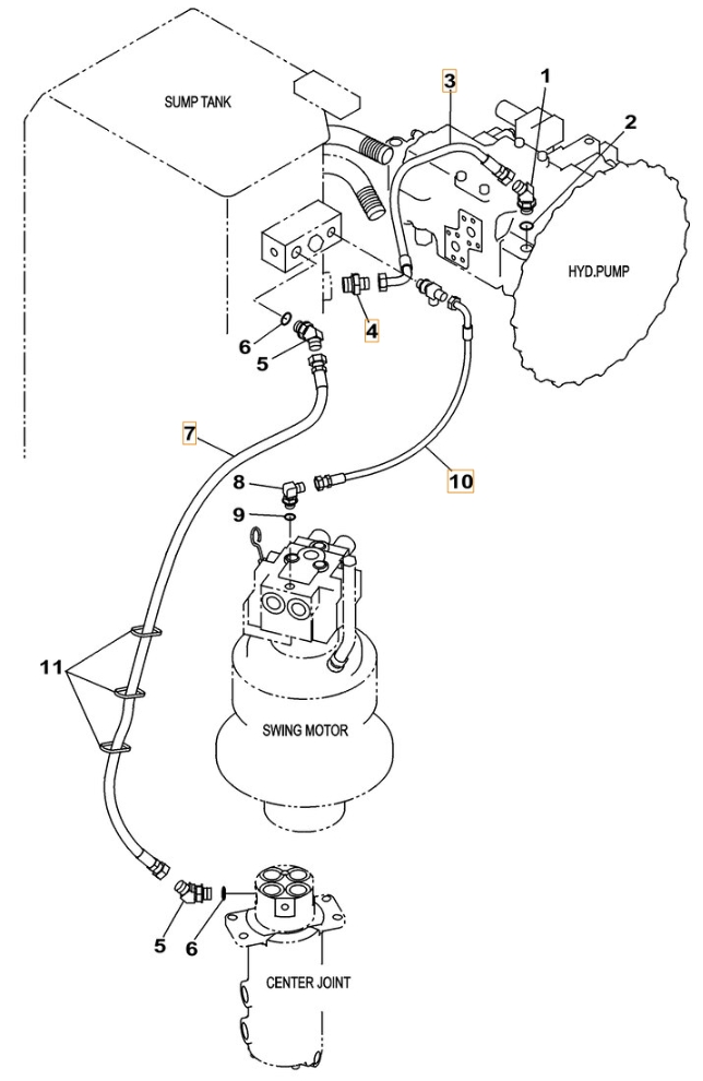 Case CX130C-8 installation diagram showing hydraulic hose KHJ1264 at Pipe No. 10