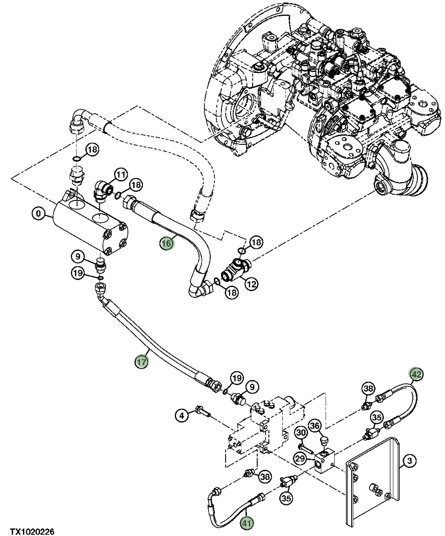 Hitachi ZX200LC-3 installation diagram showing hydraulic hose 4644618 at Pipe No. 16