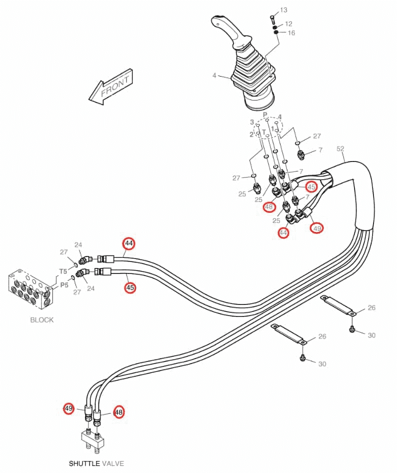 Doosan DX80R installation diagram showing hydraulic hose DS2093117 at Pipe No. 48