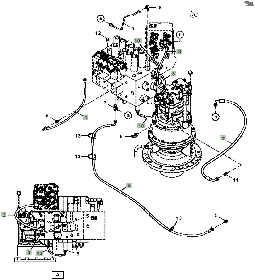 Hitachi ZX210LC-6N installation diagram showing hydraulic hose 4630952 at Pipe No. 10