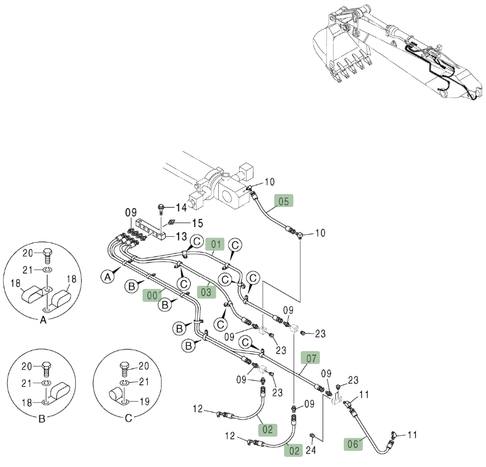 Hitachi ZX600LC installation diagram showing hydraulic hose 4258884 at Pipe No. 0