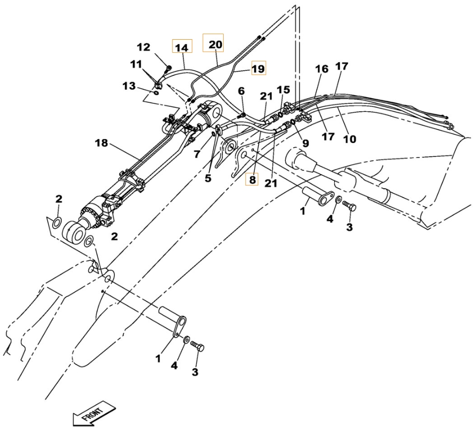 Case CX360B installation diagram showing hydraulic hose KSV17080 at Pipe No. 14