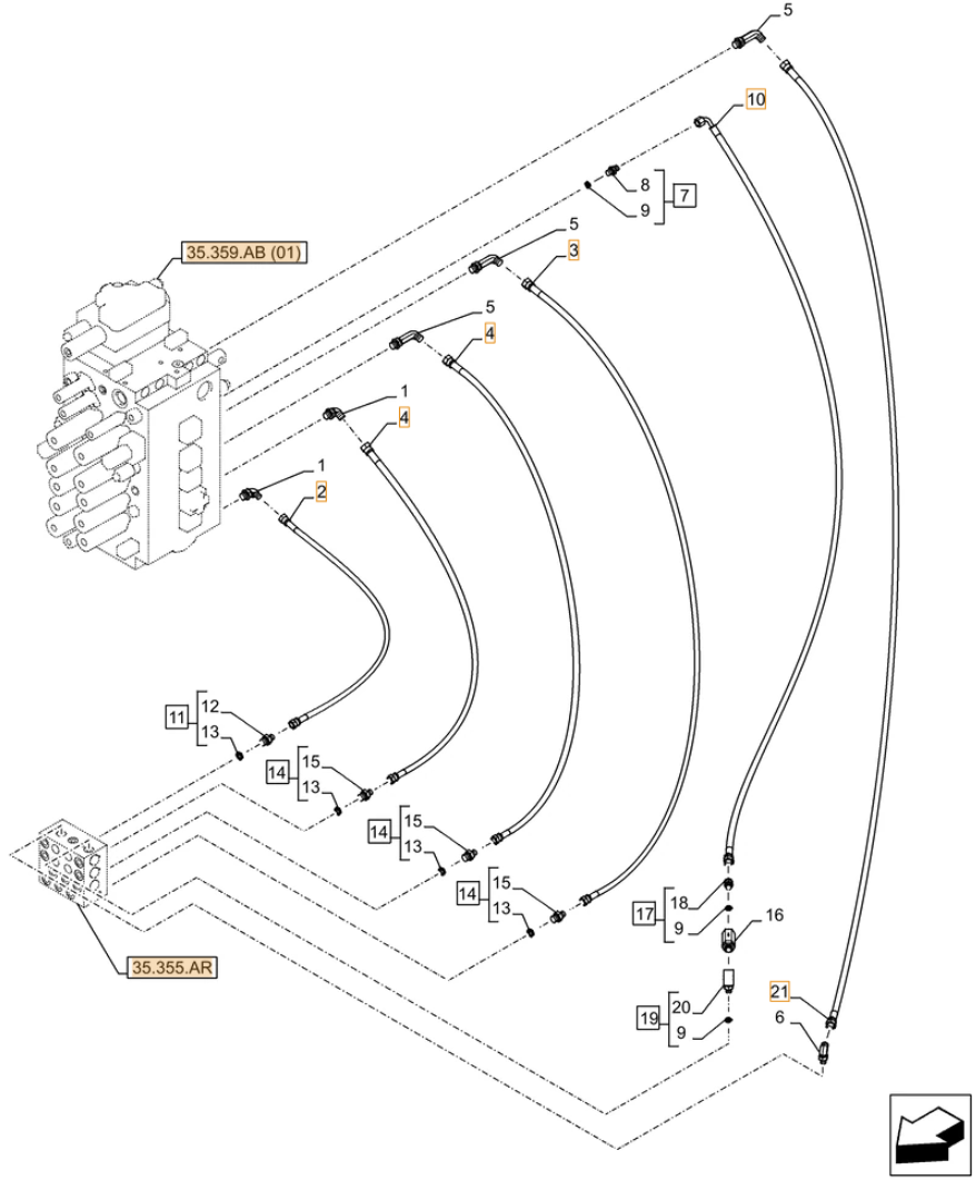 Case CX250D NLC installation diagram showing hydraulic hose KHJ2318 at Pipe No. 4