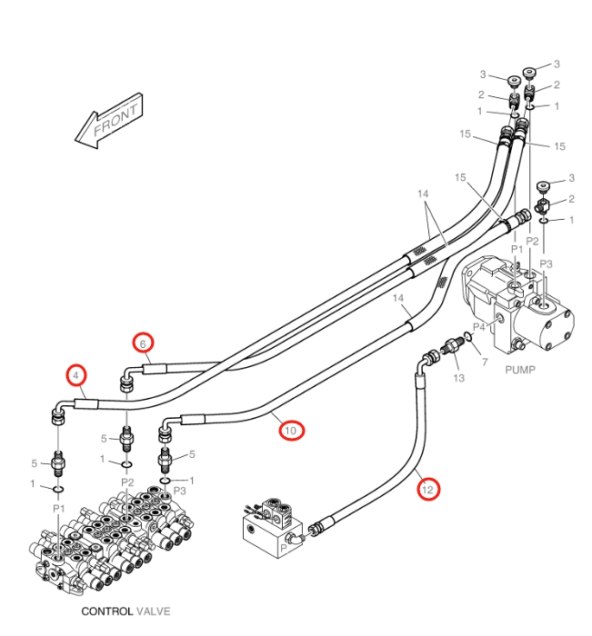 Doosan DX18 installation diagram showing hydraulic hose DS2058254 at Pipe No. 10