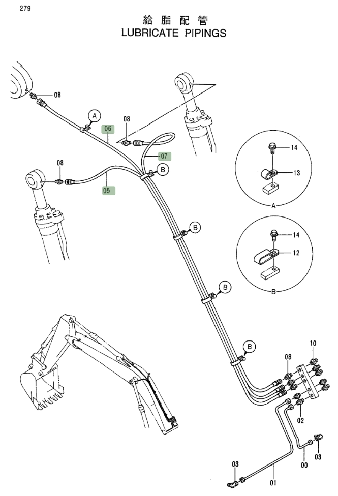 Hitachi EX200LC-3 installation diagram showing hydraulic hose 4258472 at Pipe No. 7